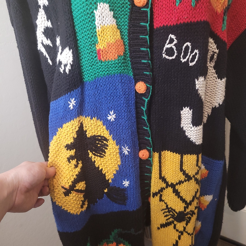 Vintage Halloween Patchwork Cardigan Sweater - image 3